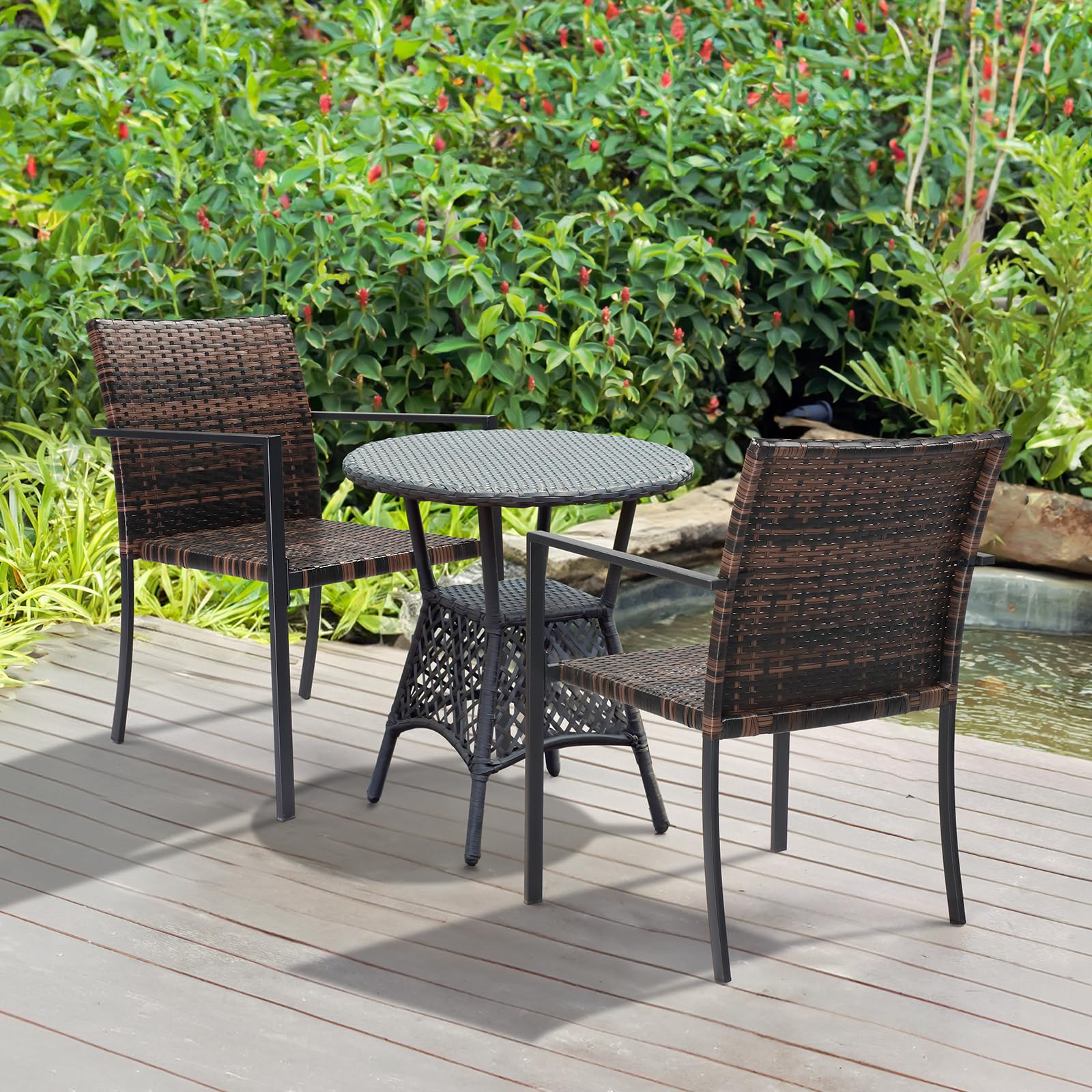 Stackable Wicker Chairs Outdoor Dining Chairs Set of 4