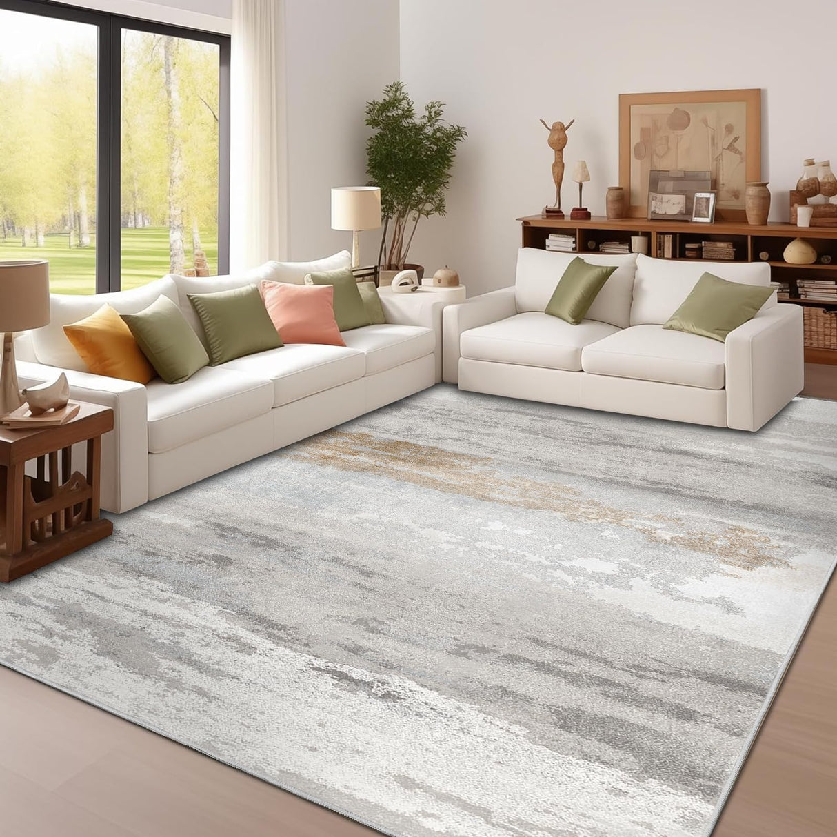 9x12 Washable Area Rug - Abstract Modern Design for Living Room & Bedroom