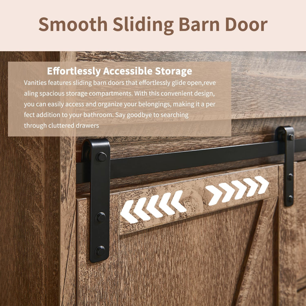 Aitjunz 30" Farmhouse Bathroom Vanity with Sink, Freestanding Modern Bathroom Storage Vanity Cabinet w/Sliding Barn Door, 3 Drawers & Adjustable Shelves, Light Brown