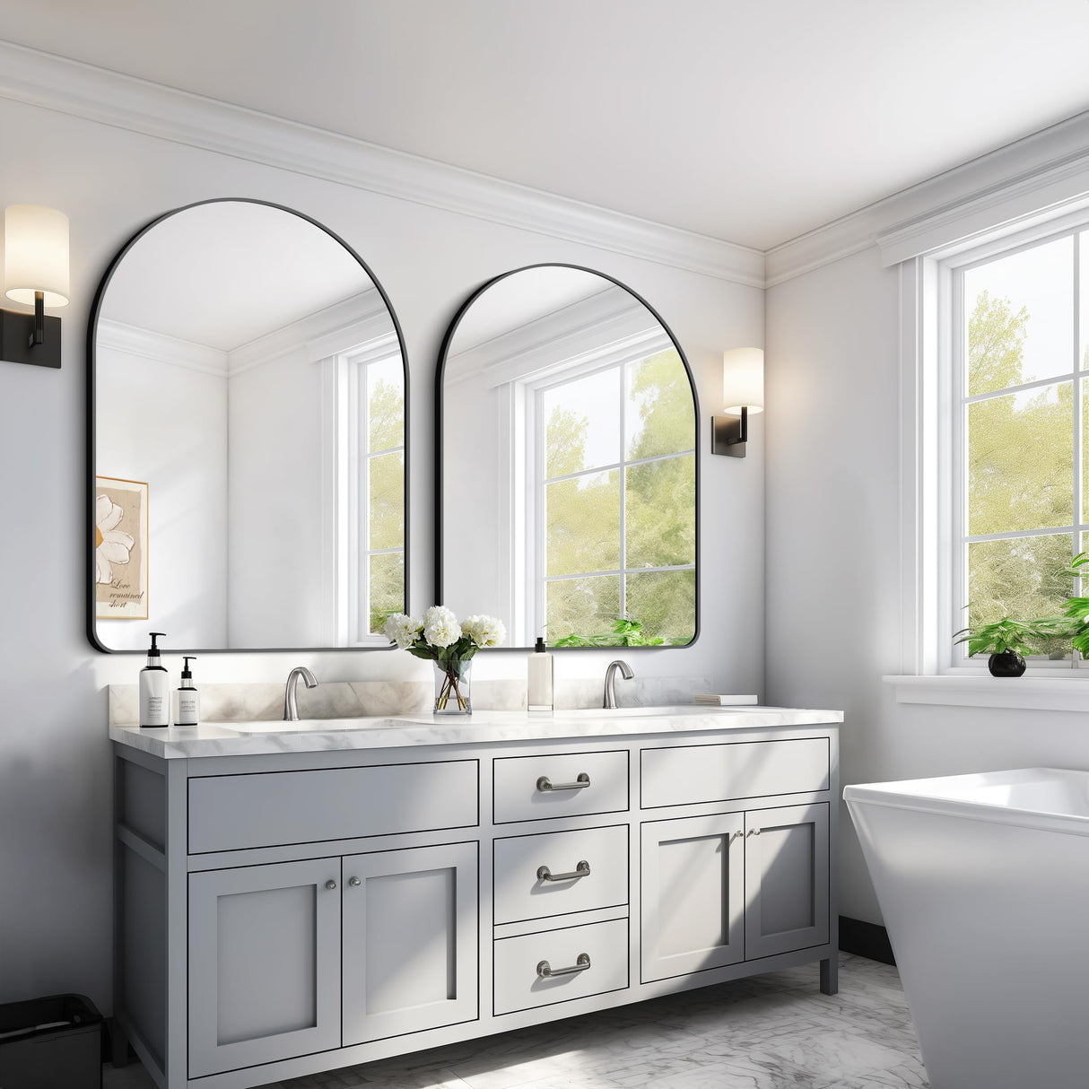 Arched Bathroom Mirror, Black Arched Mirror for Bathroom