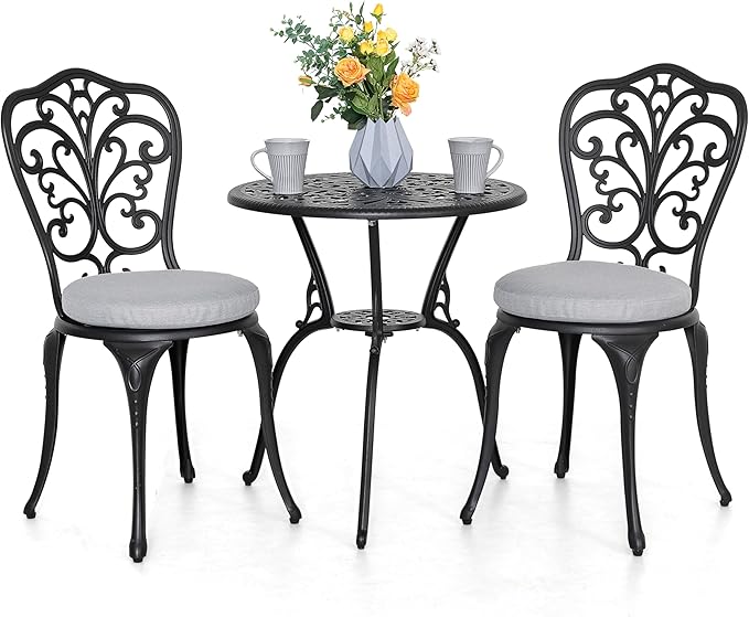3-Piece Patio Bistro Set Outdoor Cast Aluminum Bistro Table and Chairs Set of 2