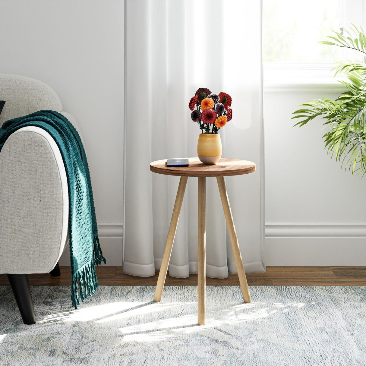 Small Round Side Tables for Living Room, Minimalist Circle Accent End Table Small Spaces