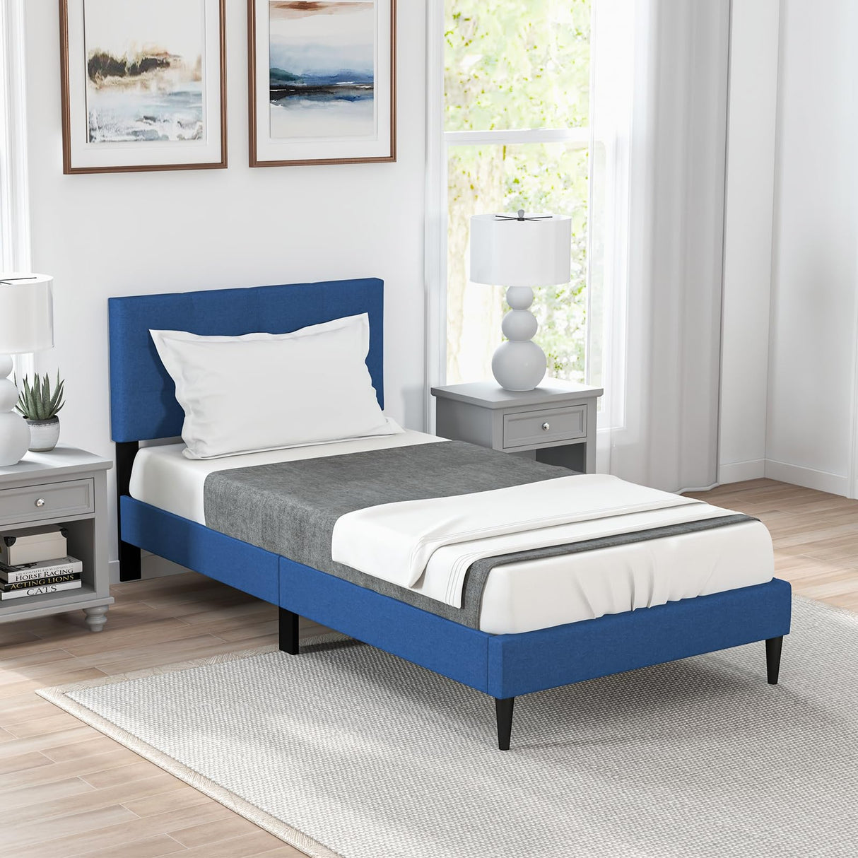 Twin Size Upholstered Platform Bed Frame