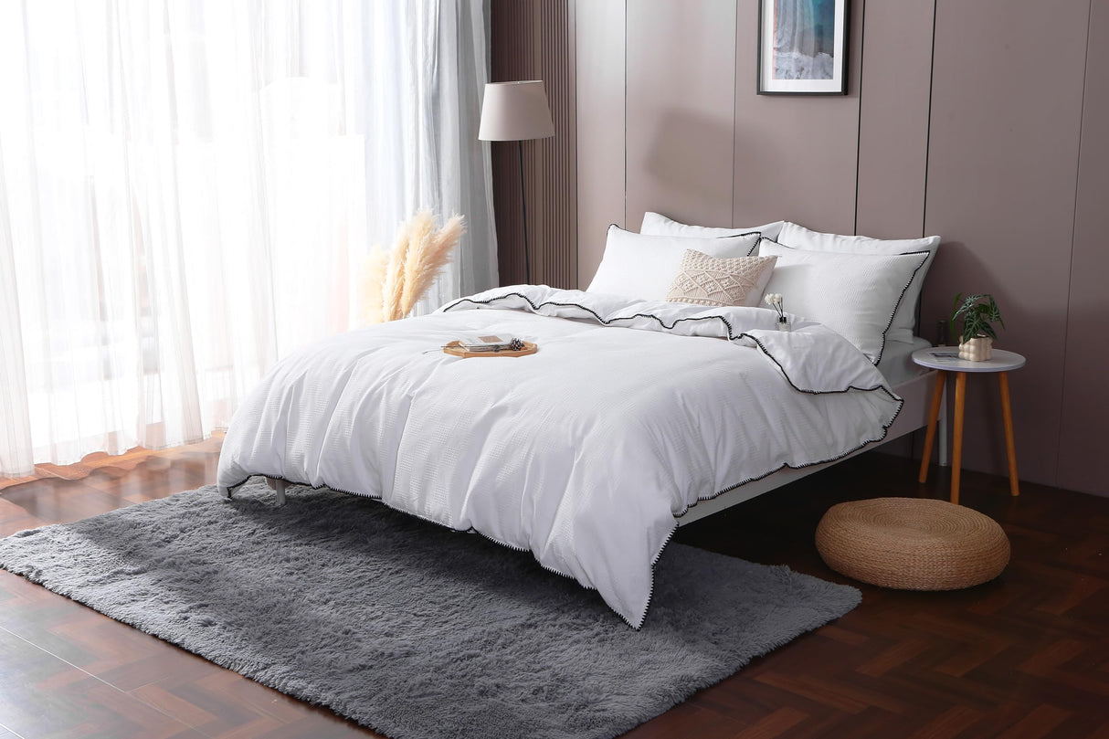 Vintage Oeko Certified Duvet Cover Set, White Waffle Pattern, Elegant Design (King)