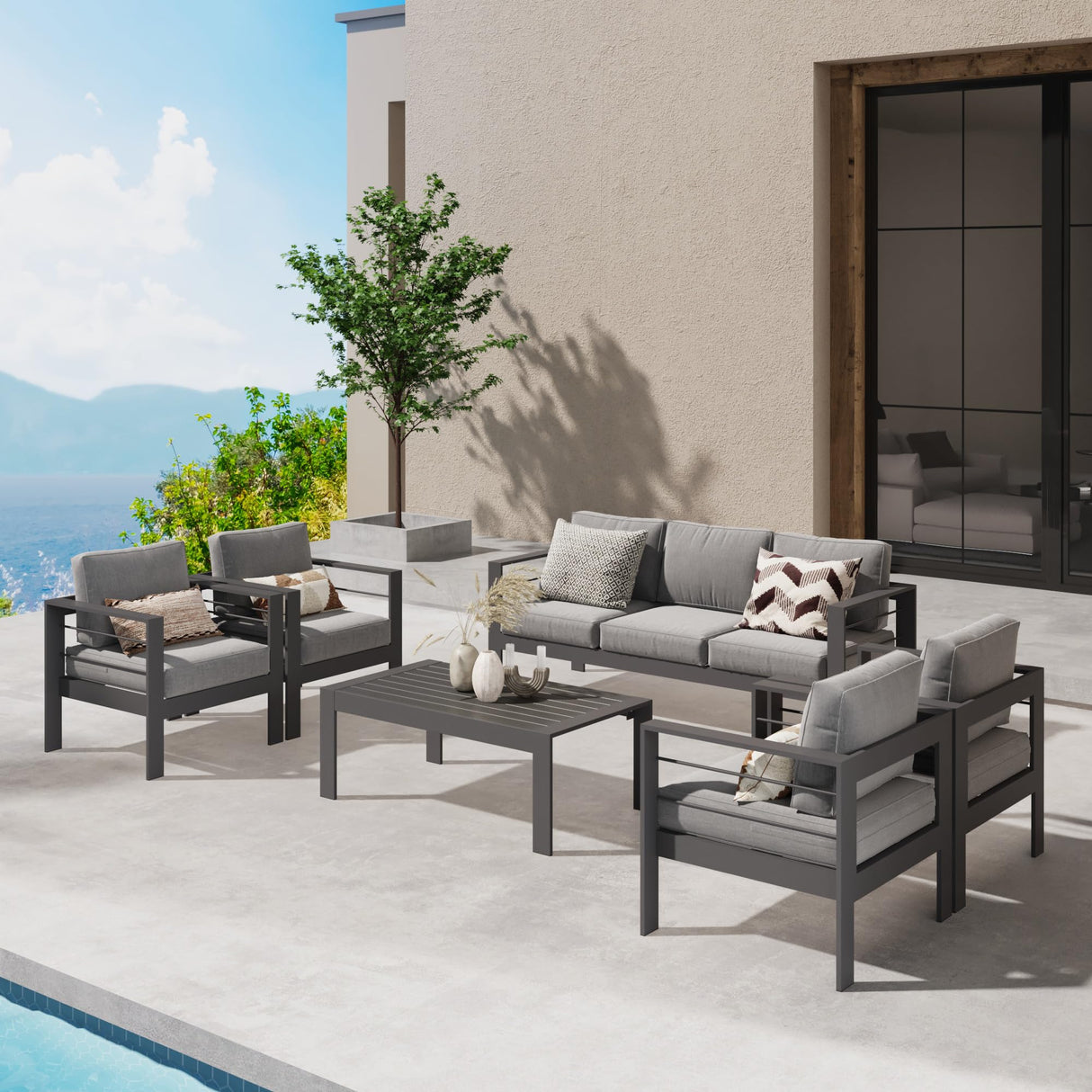Aluminum Outdoor Patio Furniture Sets, 6 Piece Metal Patio Conversation Sets