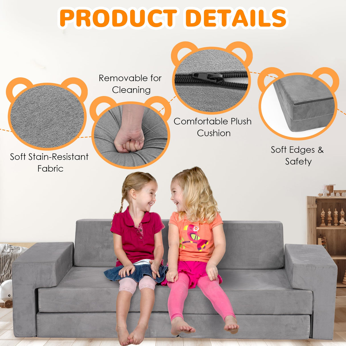 8 Pcs Modular Kids Play Couch, DIY Modular Toddler Couch for Playroom and Bedroom)