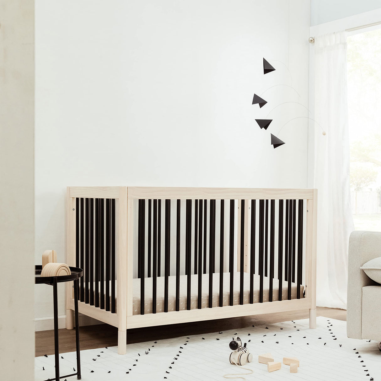 Gelato 4-in-1 Convertible Crib with Toddler Bed Conversion in Washed Natural and Black