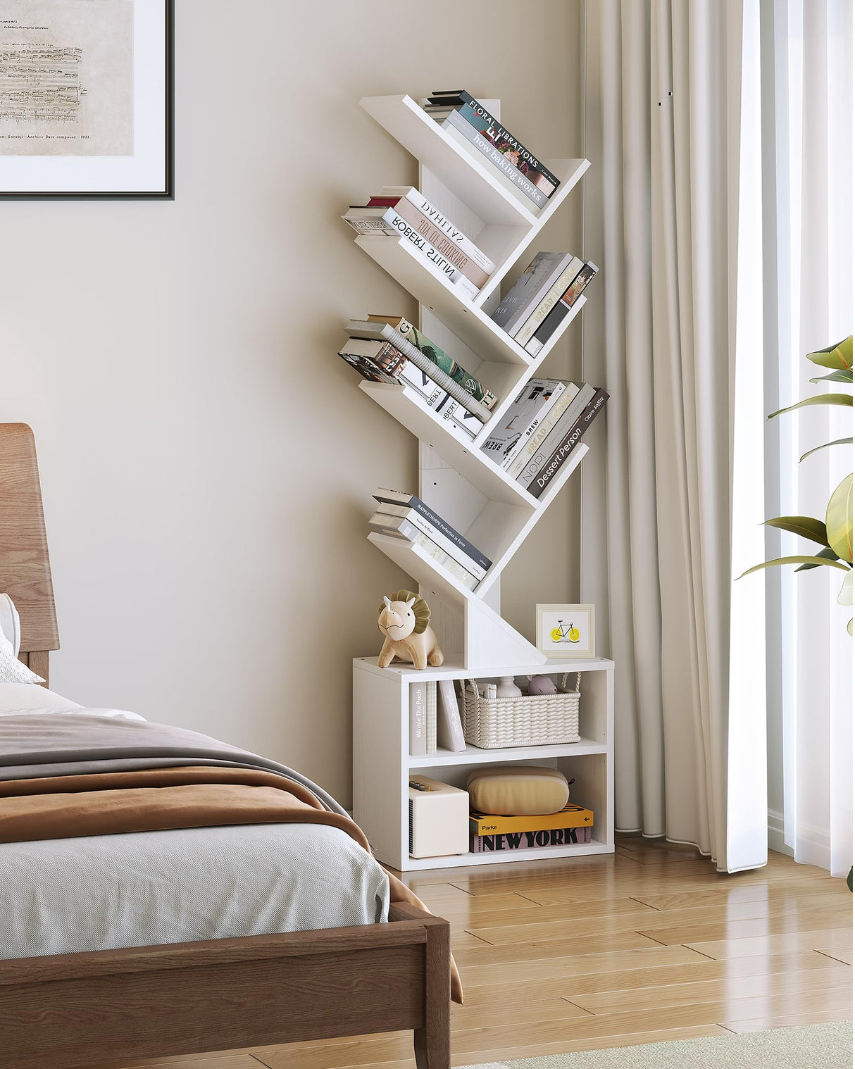 SUNMORY Tree Bookshelf, Brown and White