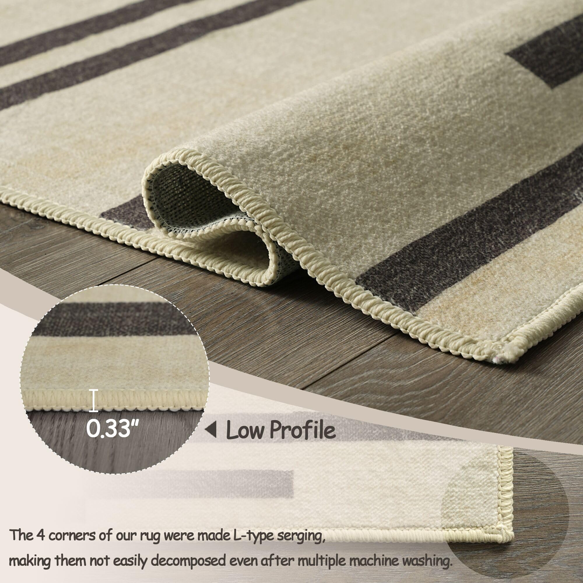 TTelephant Modern Machine Washable Area Rug 5x7, Spill-Proof Surface, Non-Slip Backing, Cozy Soft Faux Wool, Indoor Throw Rug, Living Room Rugs 5x7, Bedroom Rugs, Dining Room Rugs - Miro