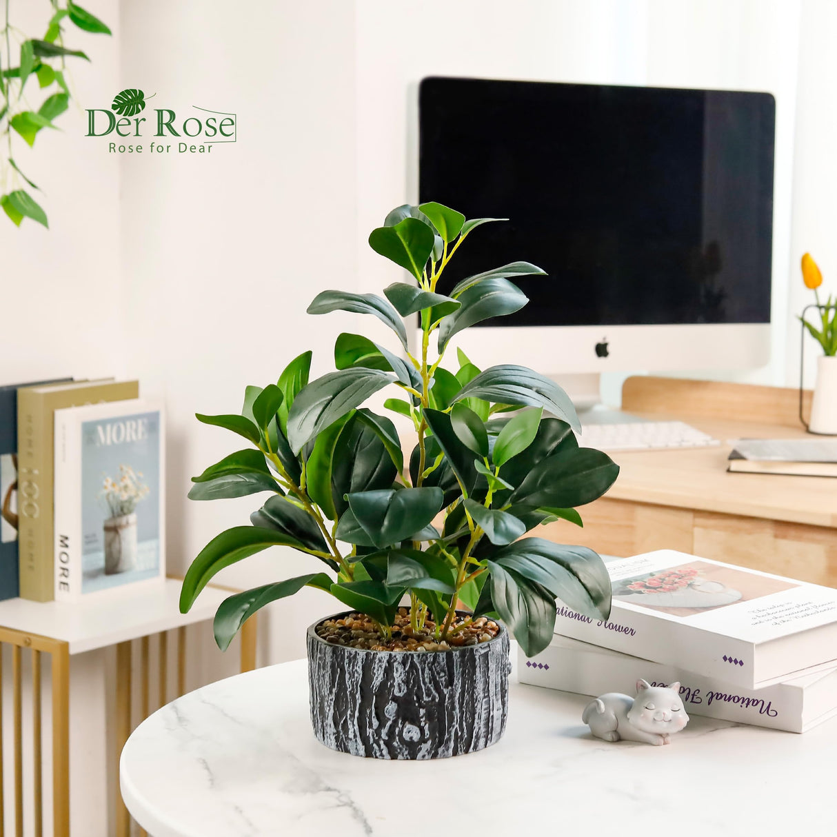 Fake Plants Artificial Plants Indoor with Black and White Striped Pots for Room Home