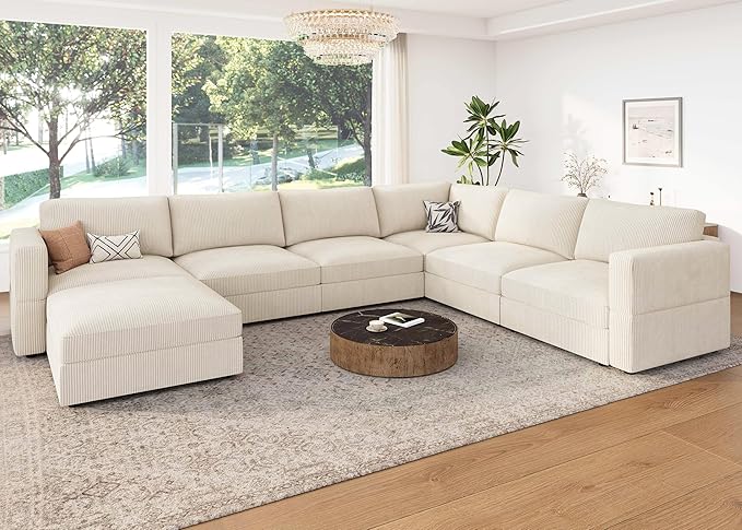 Modular Sectional Couch with Storage Corduroy Sectional Sofa