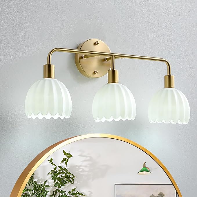 2-Light Gold Brass Bathroom Light Fixture,Wall Sconces,Brushed Gold Vanlity Light