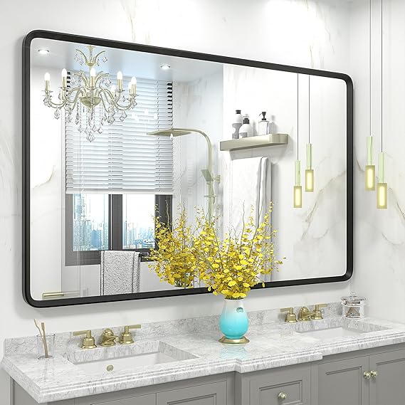 48x30 Inch Silver Bathroom Mirror - Rounded Rectangle Vanity Mirror