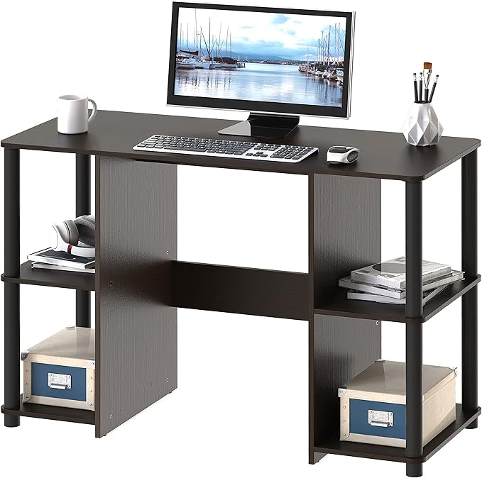 Home Office Wood Desk with Double Sided Shelves, Oak