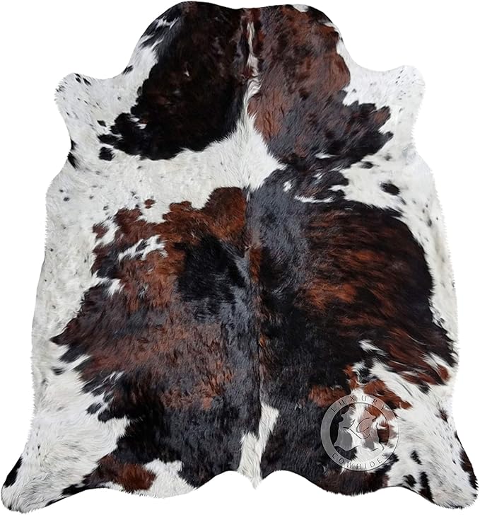 100% Genuine Dark Brindel White Belly Cowhide Rug - Modern Style Animal Skin Rug