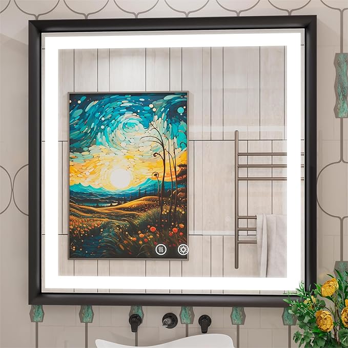 Bathroom Mirror,Black LED Mirror for Bathroom,Lighted Bathroom Mirror