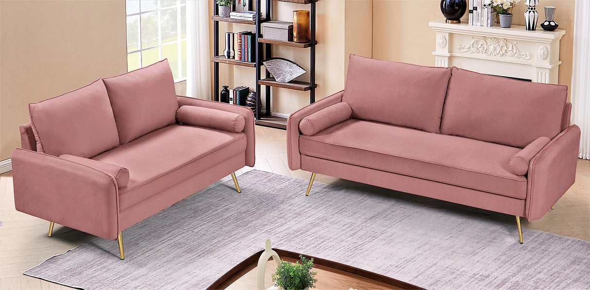 Container Luxury 2-Piece Sofa Set, Chesterfield-Inspired Design with Scrolled Arms, Nailhead Accents & Channel Tufting, Soft Velvet Upholstery, High-Density Foam for Comfortable Seating, Rose