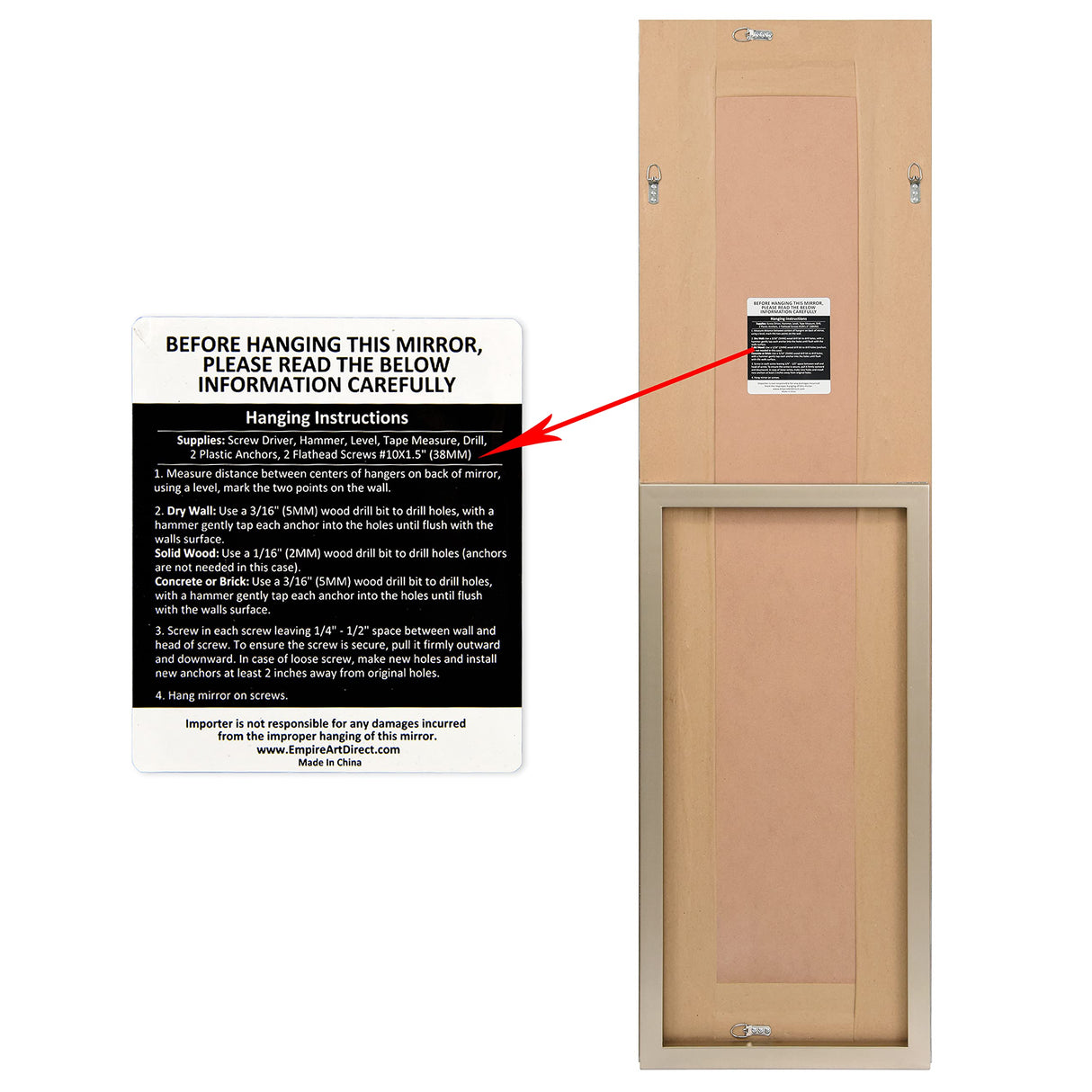 Empire Art Direct Moderno Cheval, Solid Wood Frame with 1"-Beveled Center Full Length Modern Mirror for Bathroom,Bedroom,Living Room,Ready to Stand on The Floor, 18" x 64", Clear