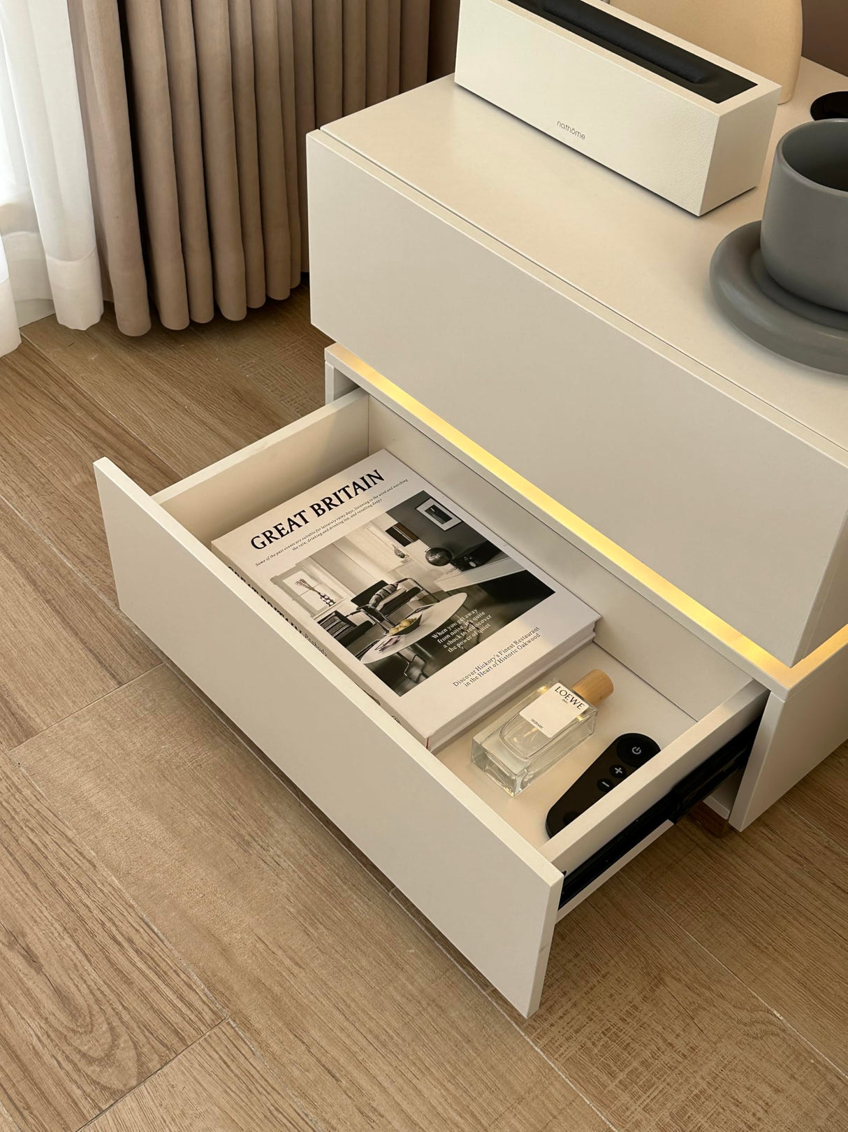 Modern White Smart LED Night Stand with Wireless Charging Station