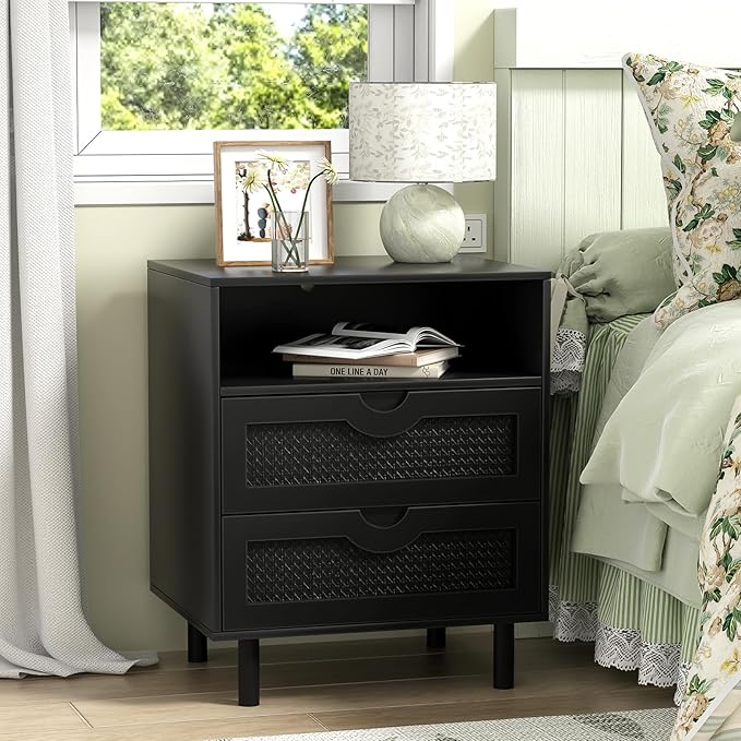 Rattan Nightstand with 2 Drawers