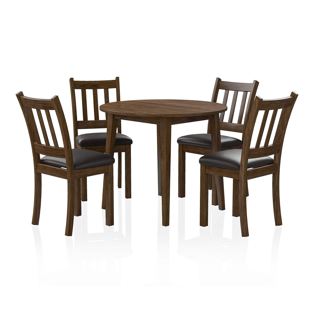 Round Dining Table Set, Walnut and Dark Brown