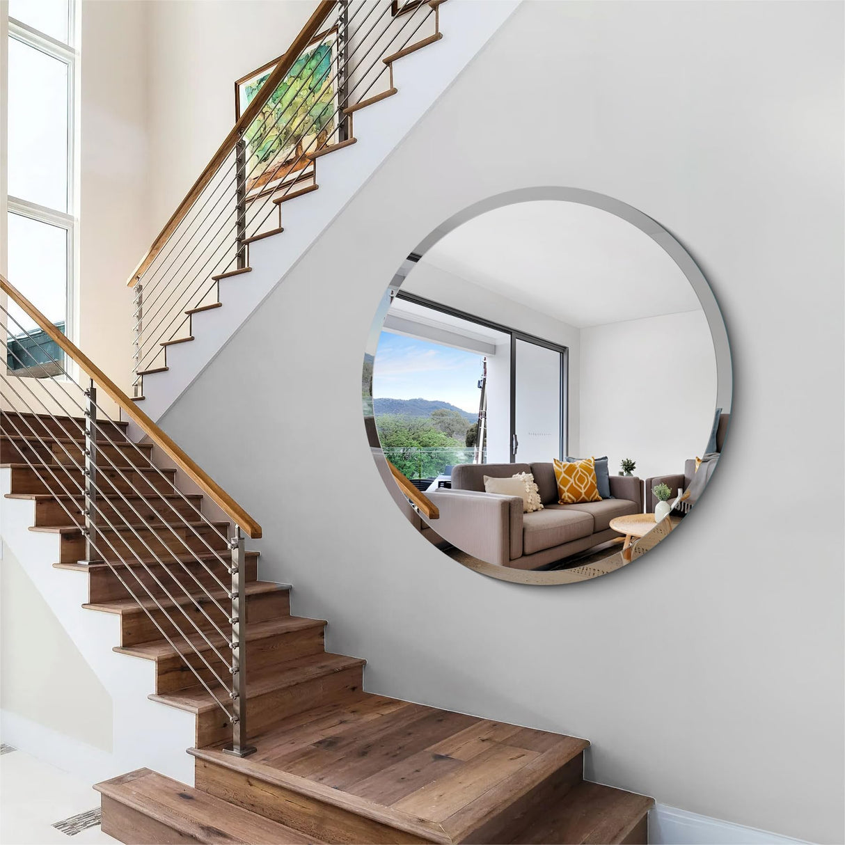 Frameless Round Mirror, 42 inch Beveled Bathroom Mirrors