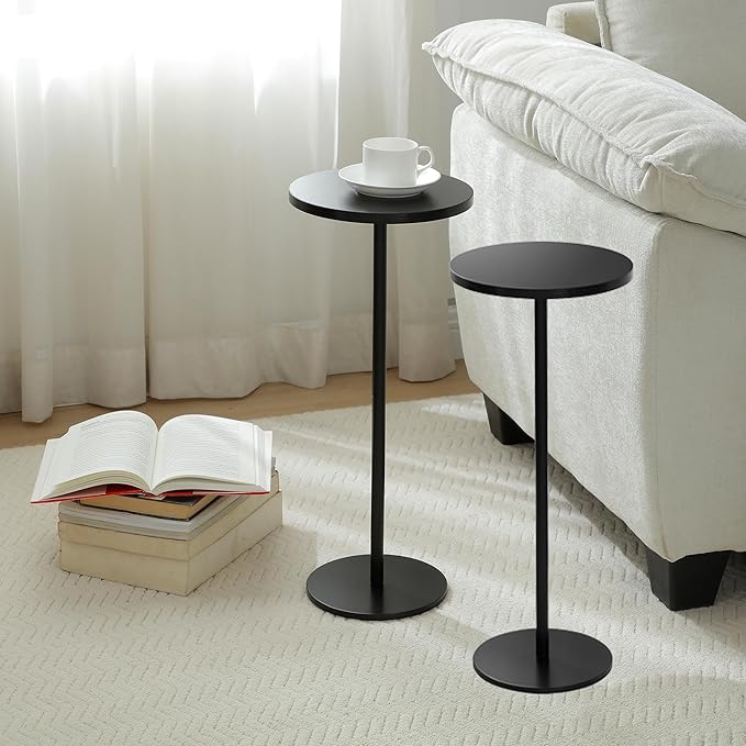 Φ9.8inch Black Round Drink Table Weighted Base End Table, Modern Pedestal