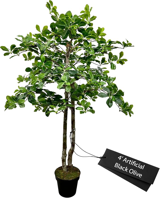 Handmade 5ft 3-Tier Black Olive Leaf Artificial Tree with Ethically Sourced Real Wood