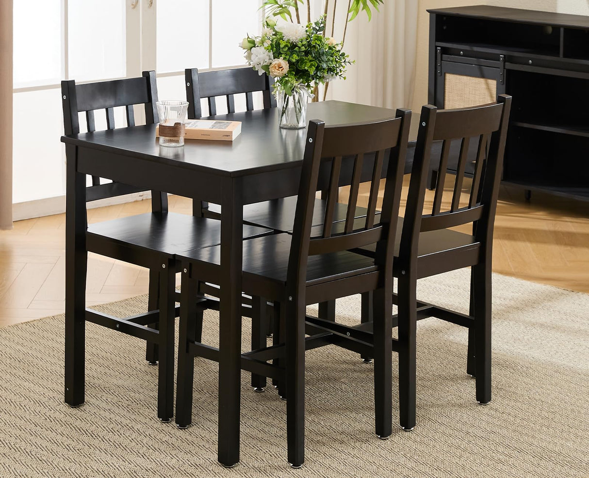 Set for 4 Farmhouse Dining Table and Chairs Set Wooden Rectangle Dinette Set of 5 for Small Space