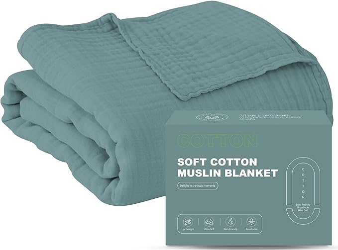 4 Layer Muslin Bed Blanket - Breathable and Lightweight Gauze Boho Blanket for Spring,