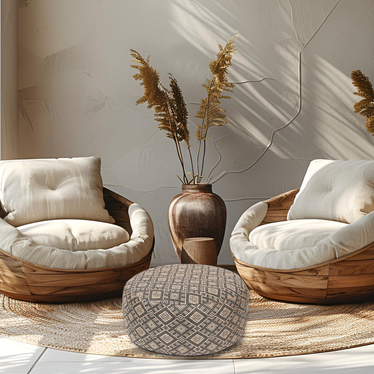 Woven Inflatable Ottoman D21”x H10” Outdoor Indoor Pouf Patio Footrest Stool