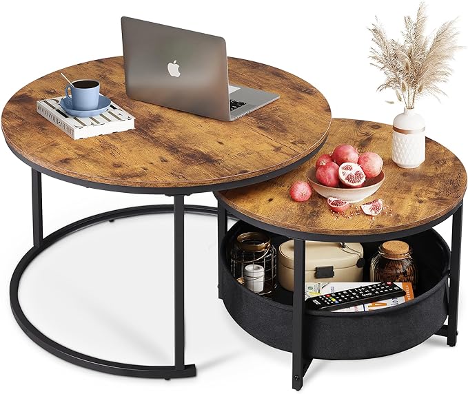 Round Coffee Table Set of 2, 31.5" and 23.6" Nesting Table for Living Room
