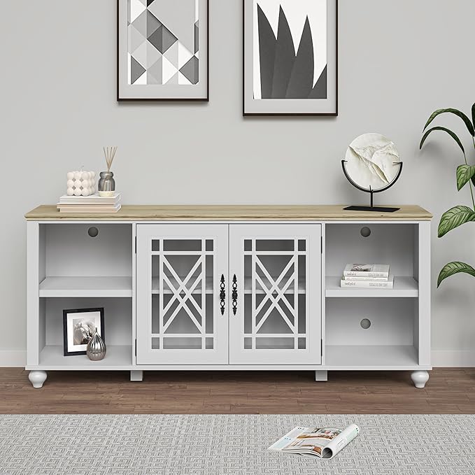 70 Inch TV Stand Entertainment Center with 2 Front Glass Doors and Shelf for TVs up to 80"