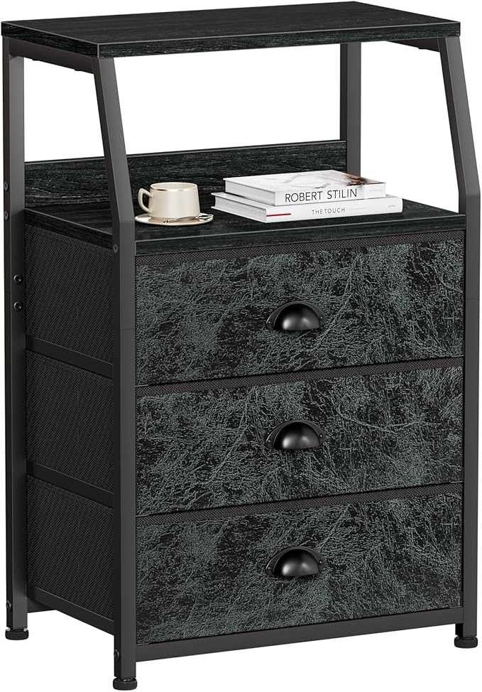 Nightstand with 3 Drawers and 2-Tier Shelf, Small Night Stand