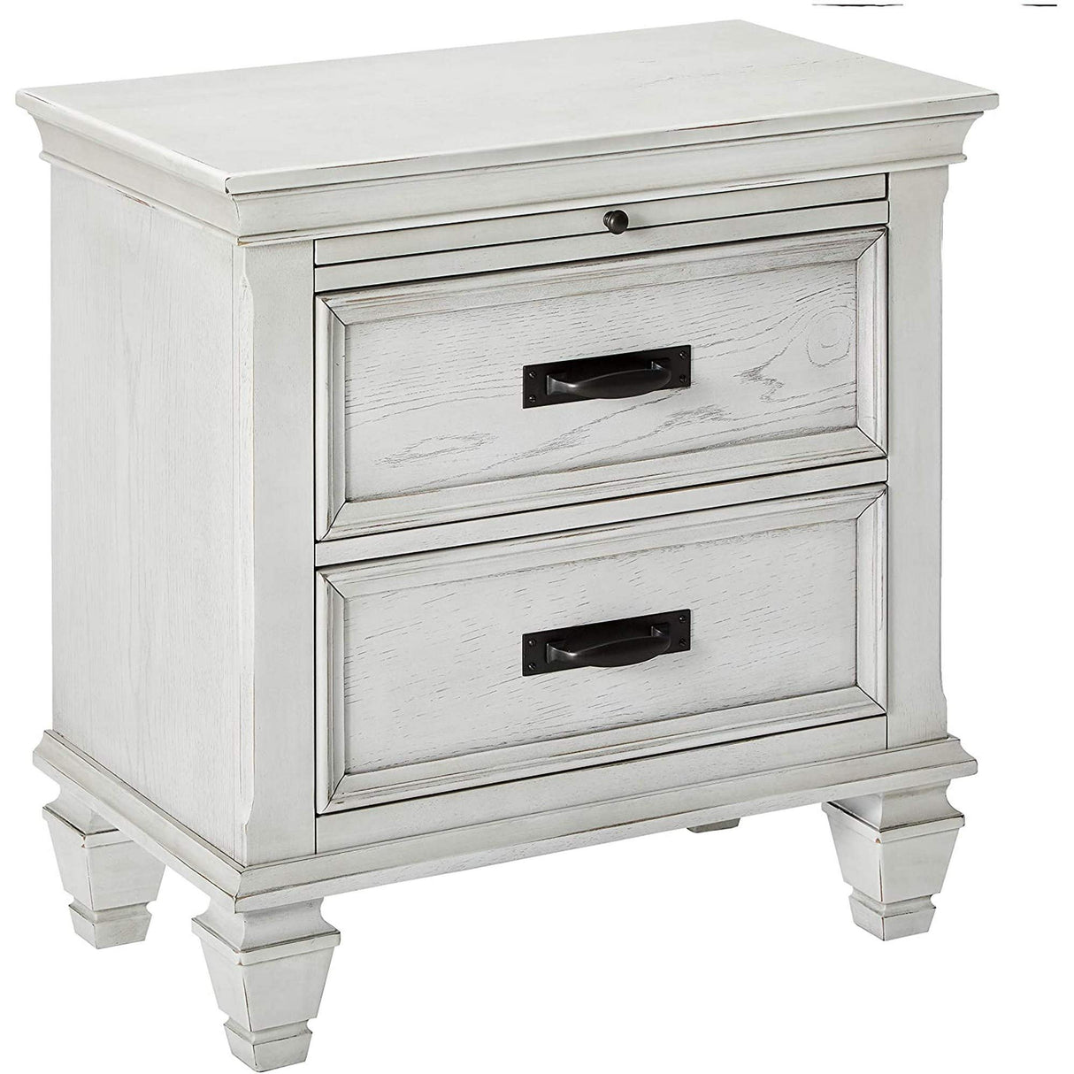Wooden Nightstand with Drawers, White