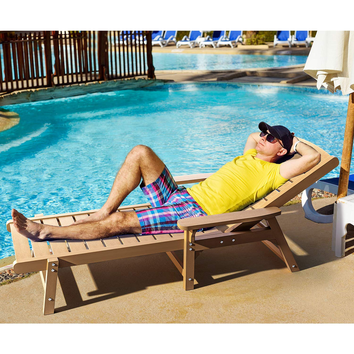 5 Adjustable Lounge Chair, Support up to 350 lbs, Reclining All Weather Poly Lumber Chairs