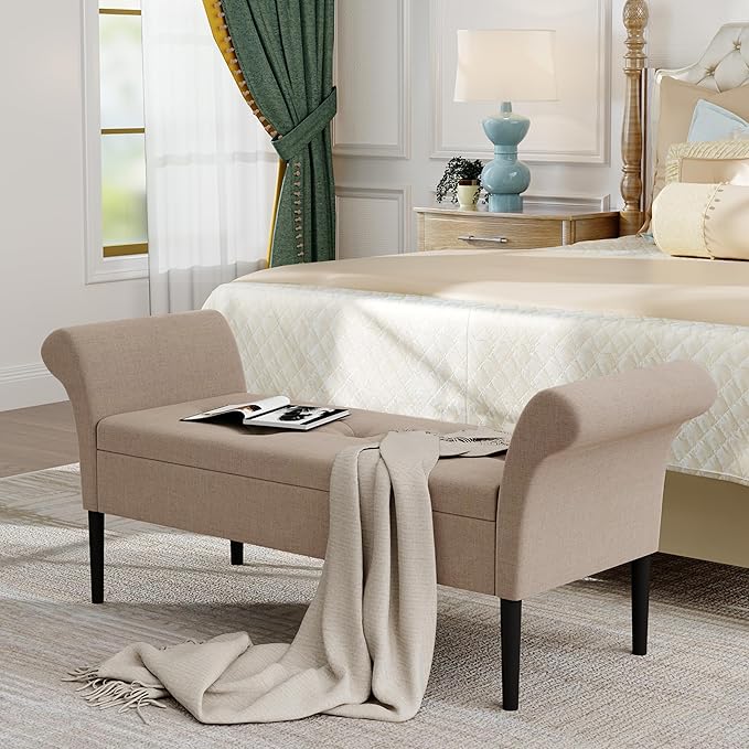 Black Faux Leather Storage Ottoman Bench