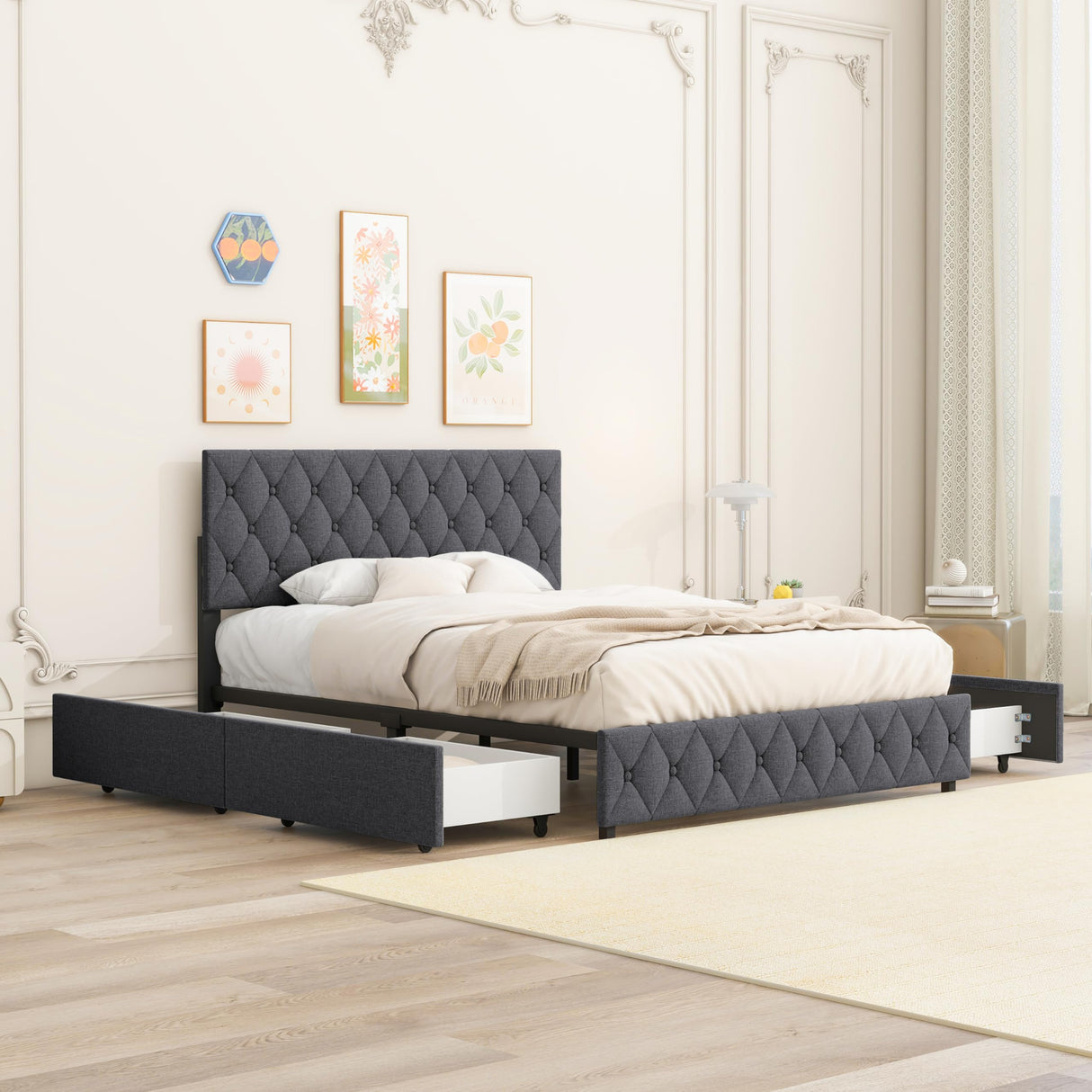 Full Size Upholstered Platform Bed Frame with Adjustable Headboard