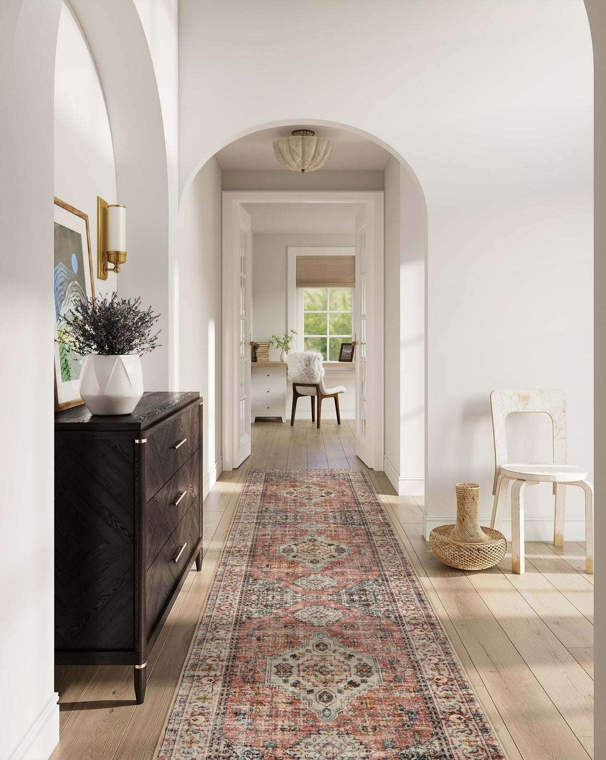 Lahome Oriental Kitchen Runner Rug-2.5X10 Washable Runner Rug Soft Ultra-Thin Bedroom Runner, Hallway Runner Rugs Distressed Bathroom Runner for Entryway Laundry Room(2.5x10t,Peach/Orange)