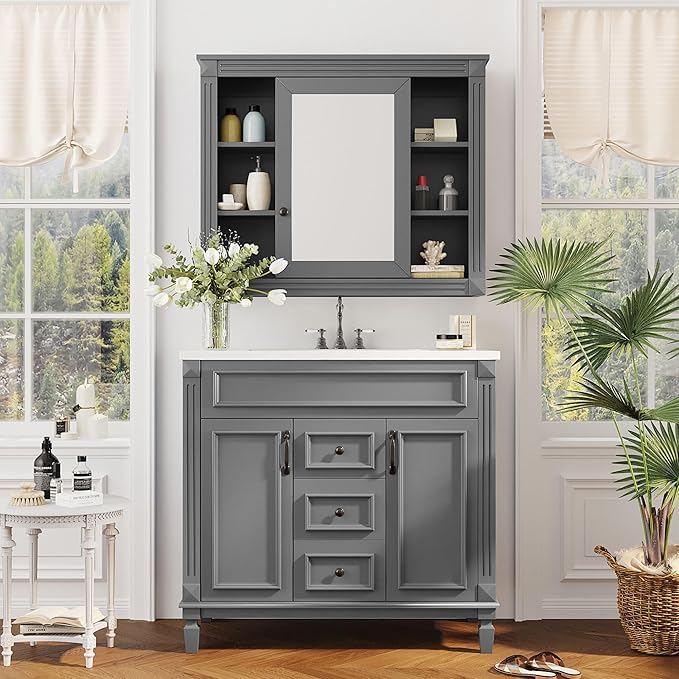 36" Bathroom Vanities with Single Sink, Modern Undermount Bathroom Sink Cabinet