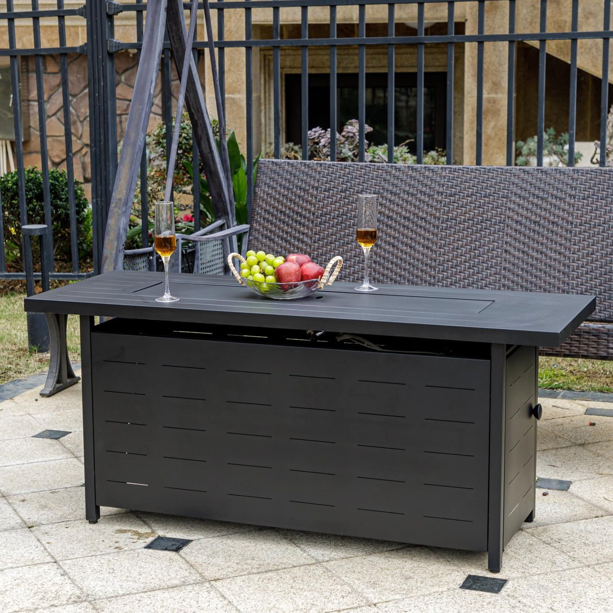 EcoNook 57 inch Propane Fire Pit Table,50000 BTU Gas Fire Pits Table with Lid & Lava Rock & Waterproof Cover, Outdoor Propane Firepit for Dining or Party, Outside, Patio, Garden, Yard - Bircata