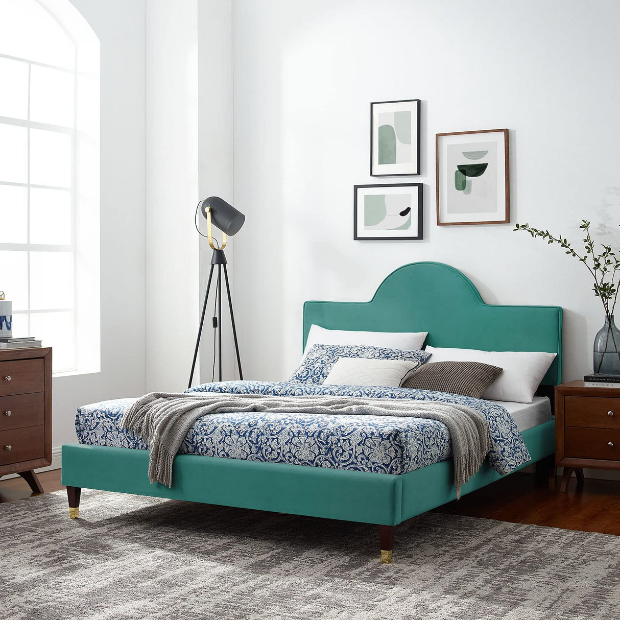 Aurora Performance Velvet Full Bed, Teal