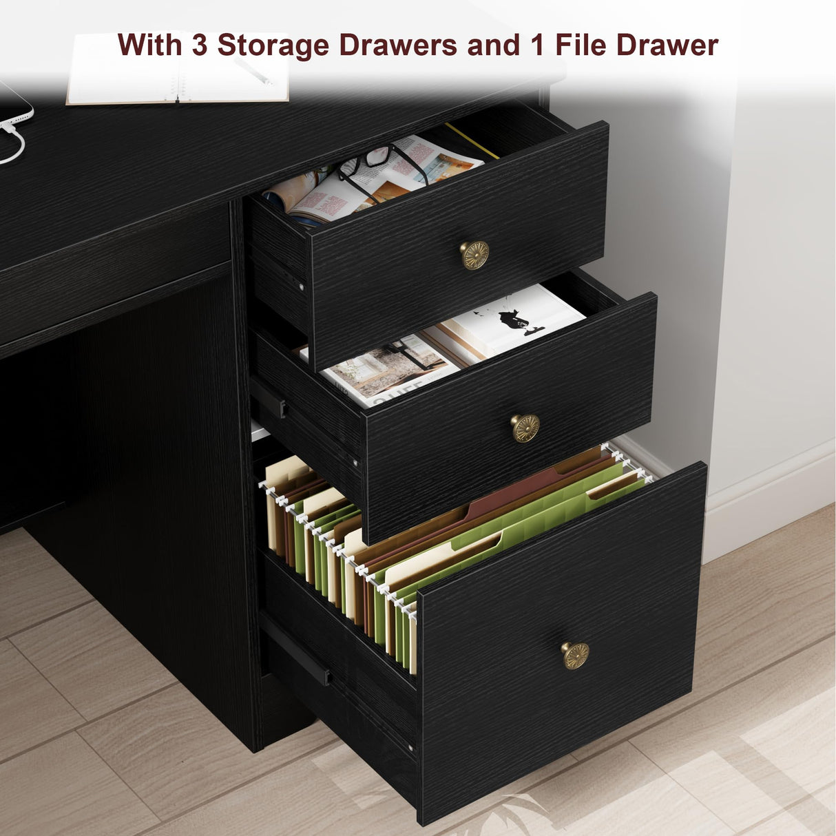 Classic Executive Desk – Wooden Office Desk with Drawers & Hutch