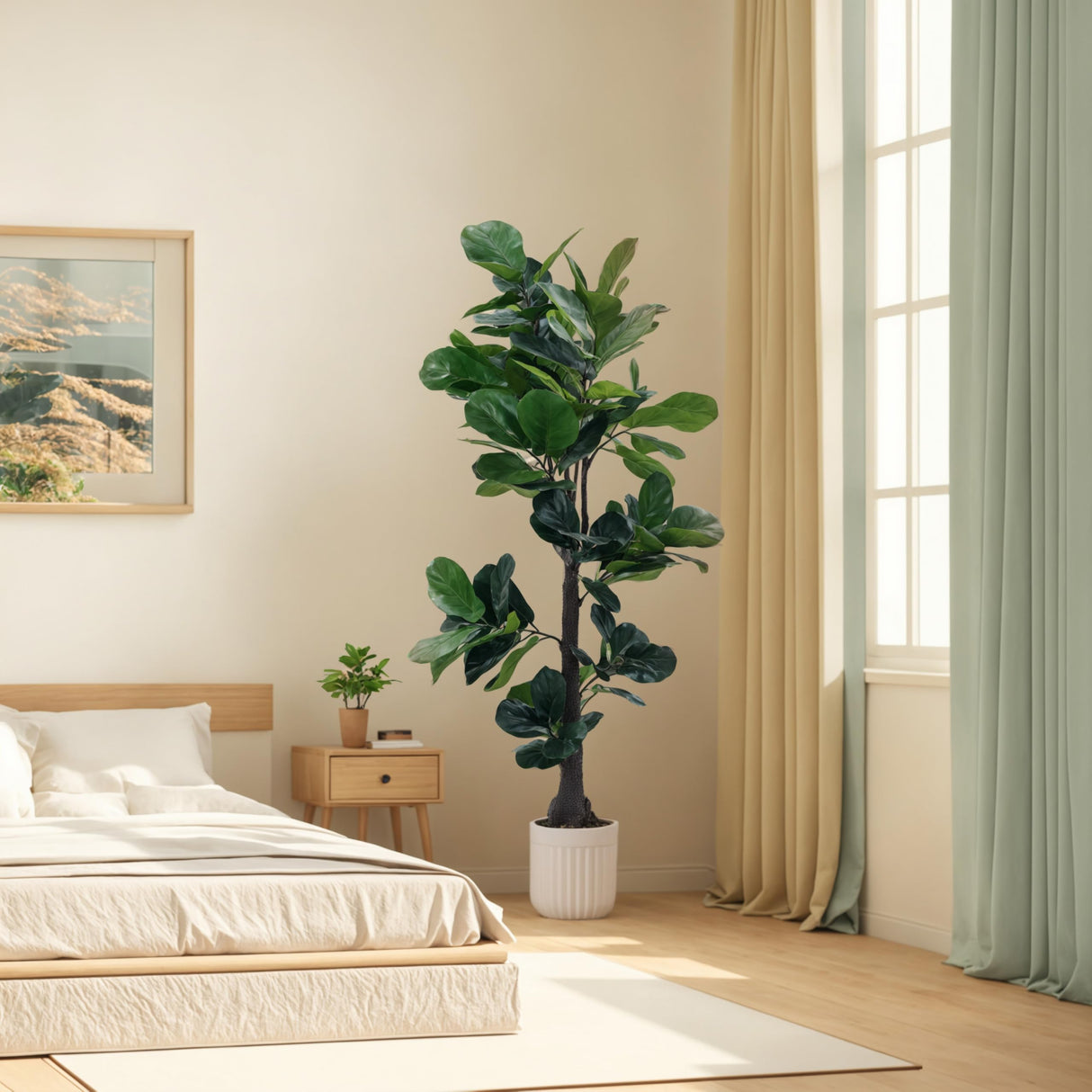 BLATOMIC Artificial Fiddle Leaf Fig Tree, 7FT Fake Ficus lyrata Silk Trees with White Tall Planter, Artificial Plant with Natural Wood Trunk and Lifelike Fruits, Large Faux Plant for Home Office Decor