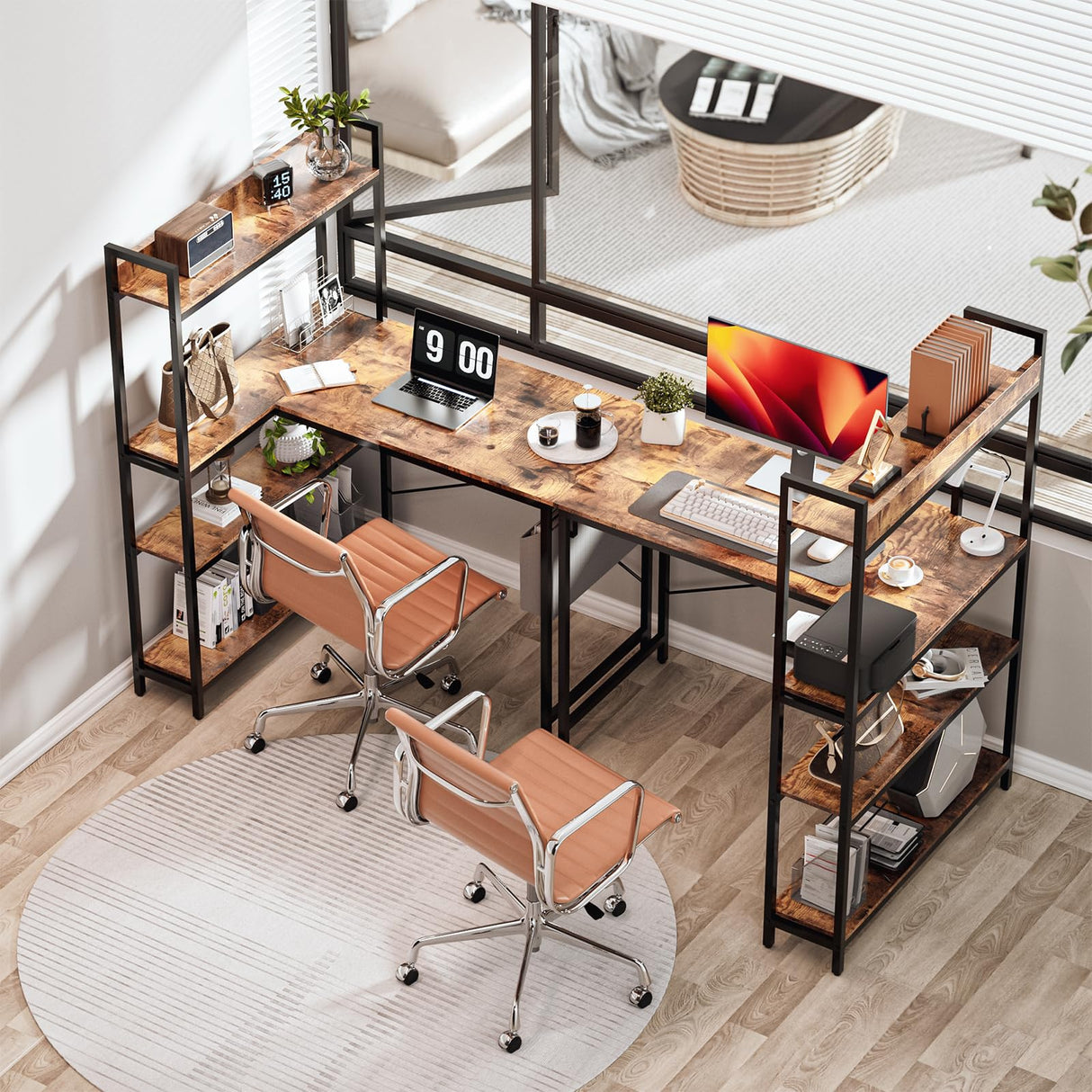 40 Inch Small L Shaped Computer Desk with Storage Shelves, Home Office Corner Reversible Desk Study