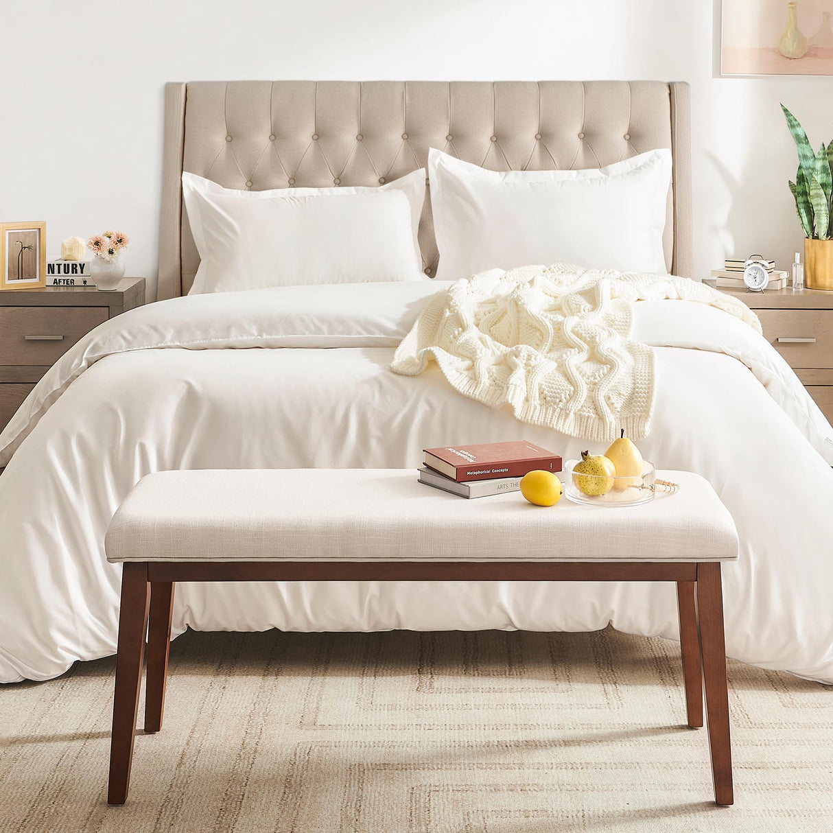 Upholstered Bench for Bedroom End of Bed,42.5-inch Entryway Bench