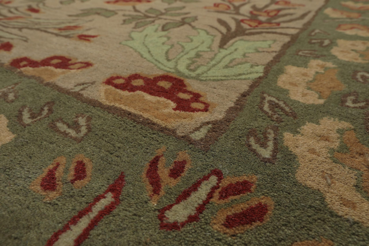 10x14 Handmade Wool Area Rug - Floral Beige & Sage