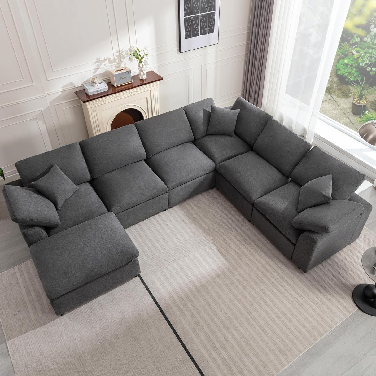 Siiejia Modular Oversized Cloud Couch – 7-Seater Sectional Sofa with Ottoman