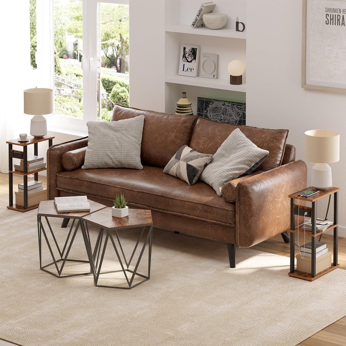 Small Narrow Side Table with Charging Station