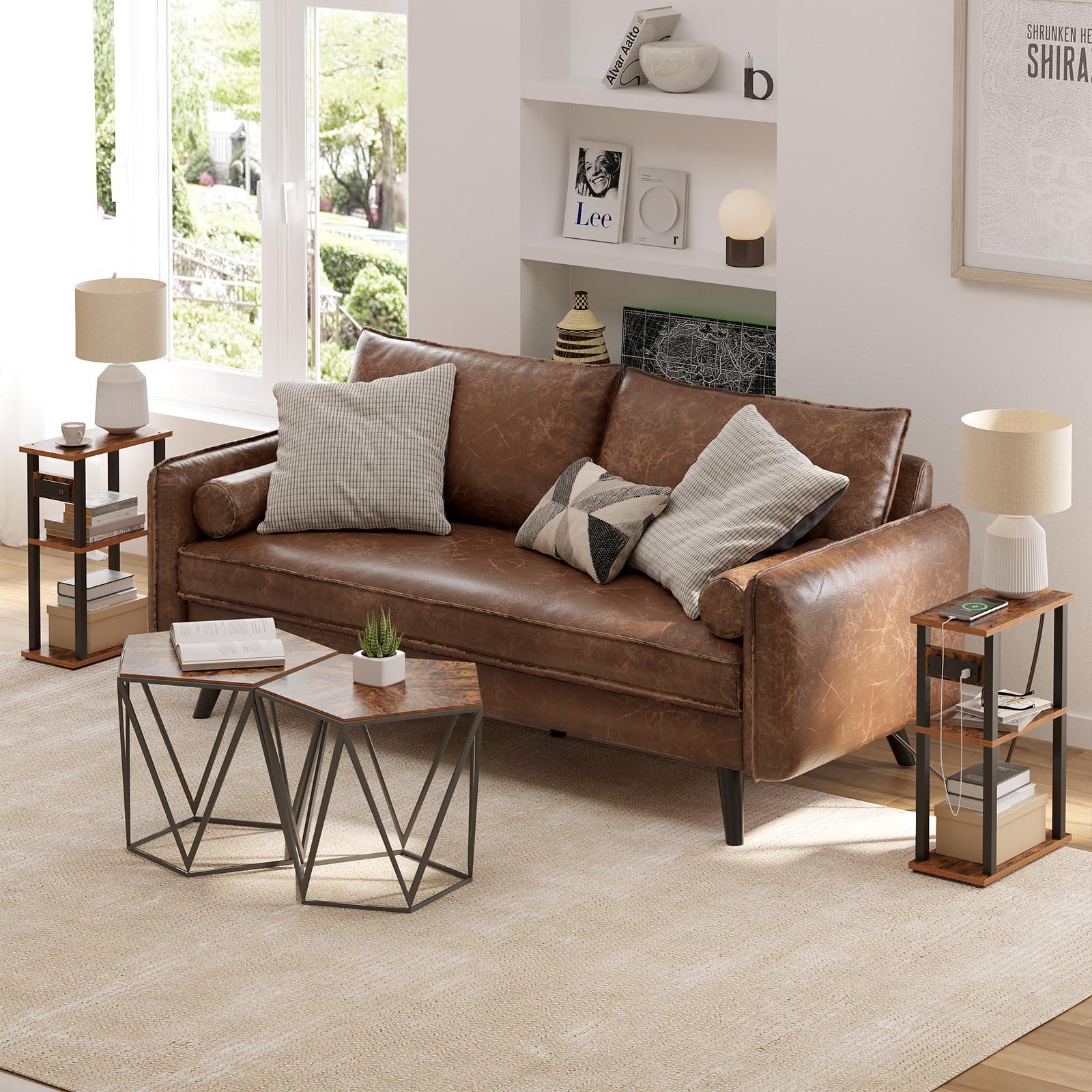 Small Narrow Side Table with Charging Station